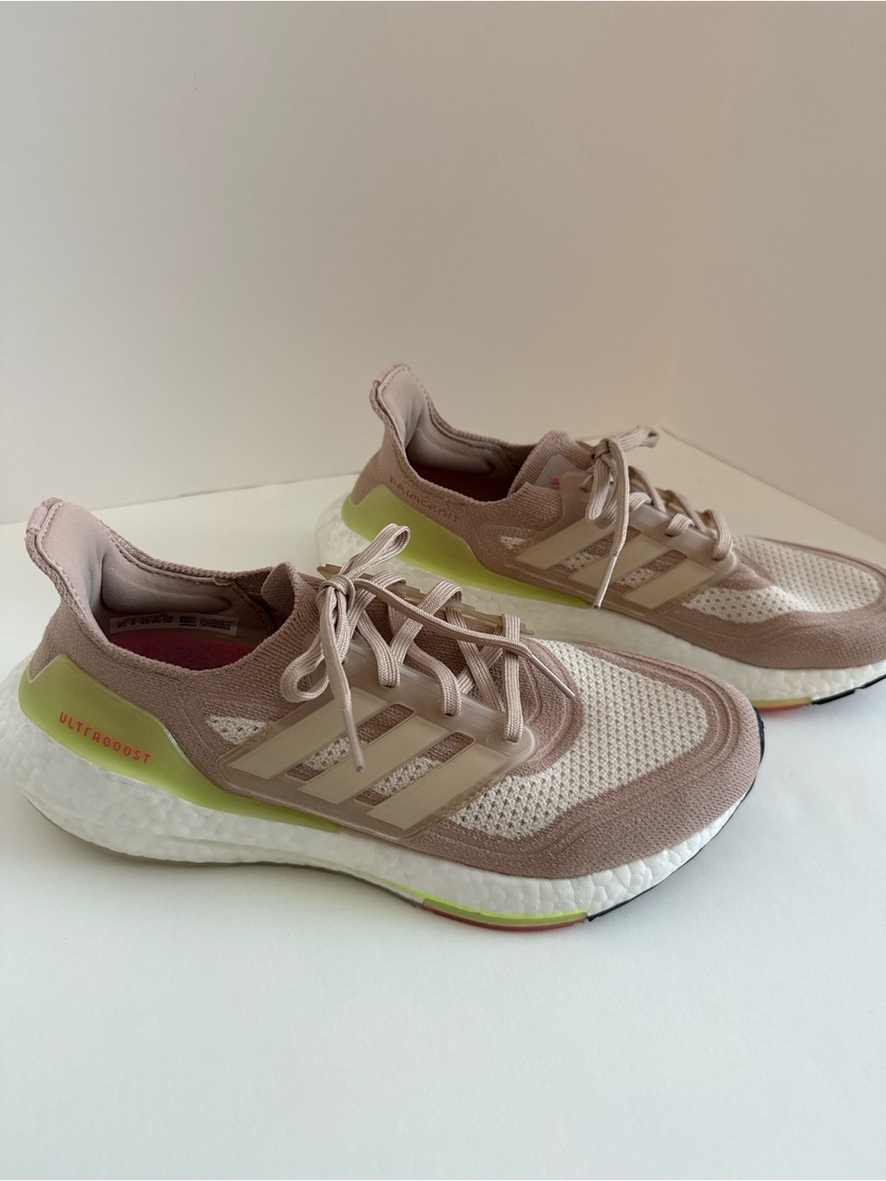 adidas Women's Ultraboost Athletic Shoes - Blush Pink and Lime Accent